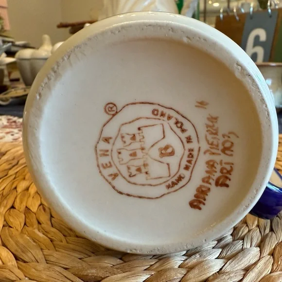 VENA Blue Rose Polish Pottery Butterfly Coffee Mug - Picture 6 of 8